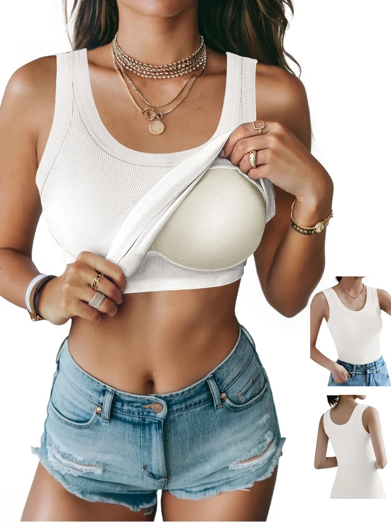 Anygrew Womens Tank Tops with Built in Shelf Bra Basic Stretchy Padded Camisole Casual Layering T... | Walmart (US)