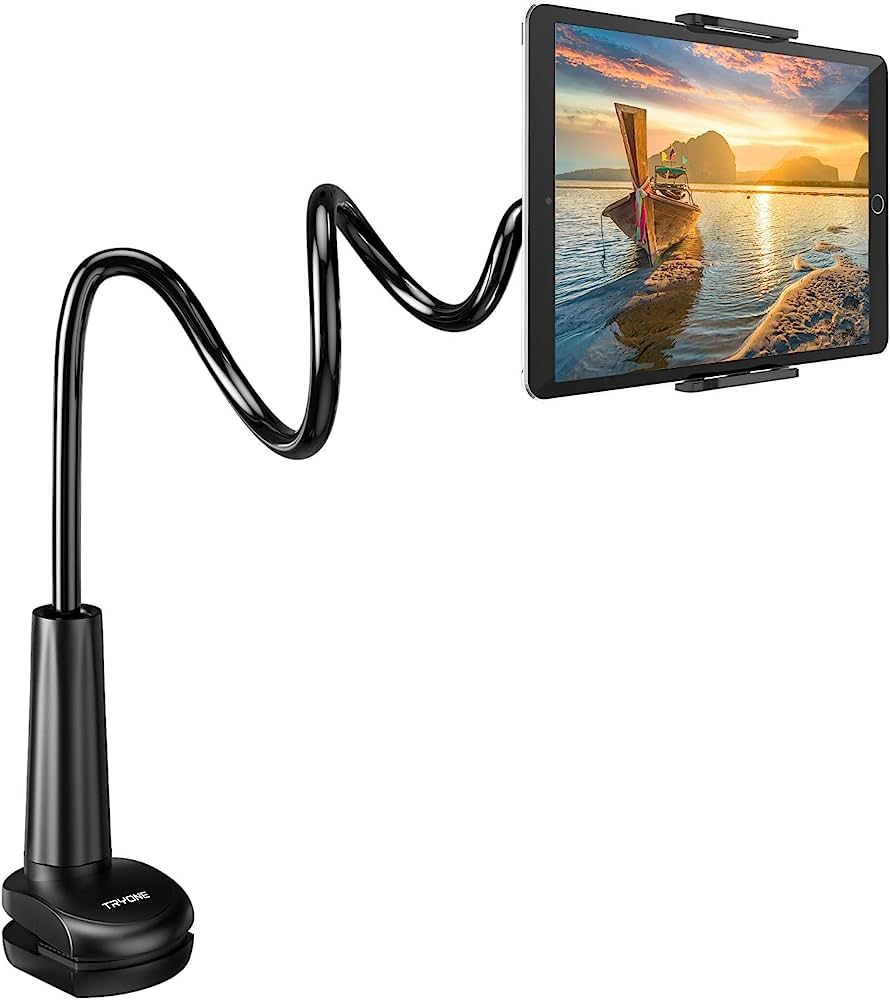 Gooseneck Tablet Holder Stand for Bed: Tryone Adjustable Flexible Arm Tablets Mount Clamp on Tabl... | Amazon (US)