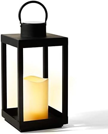 Solar Candle Holder Lantern - 14 Inch Tall, Matte Black Metal Frame, Waterproof Flameless Pillar Can | Amazon (US)