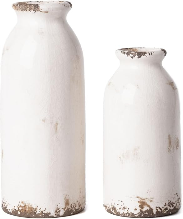 VICTOR & TERESA White Ceramic Vases Home Decor, Farmhouse Vase for Flowers, Flower Vase Set of 2,... | Amazon (US)