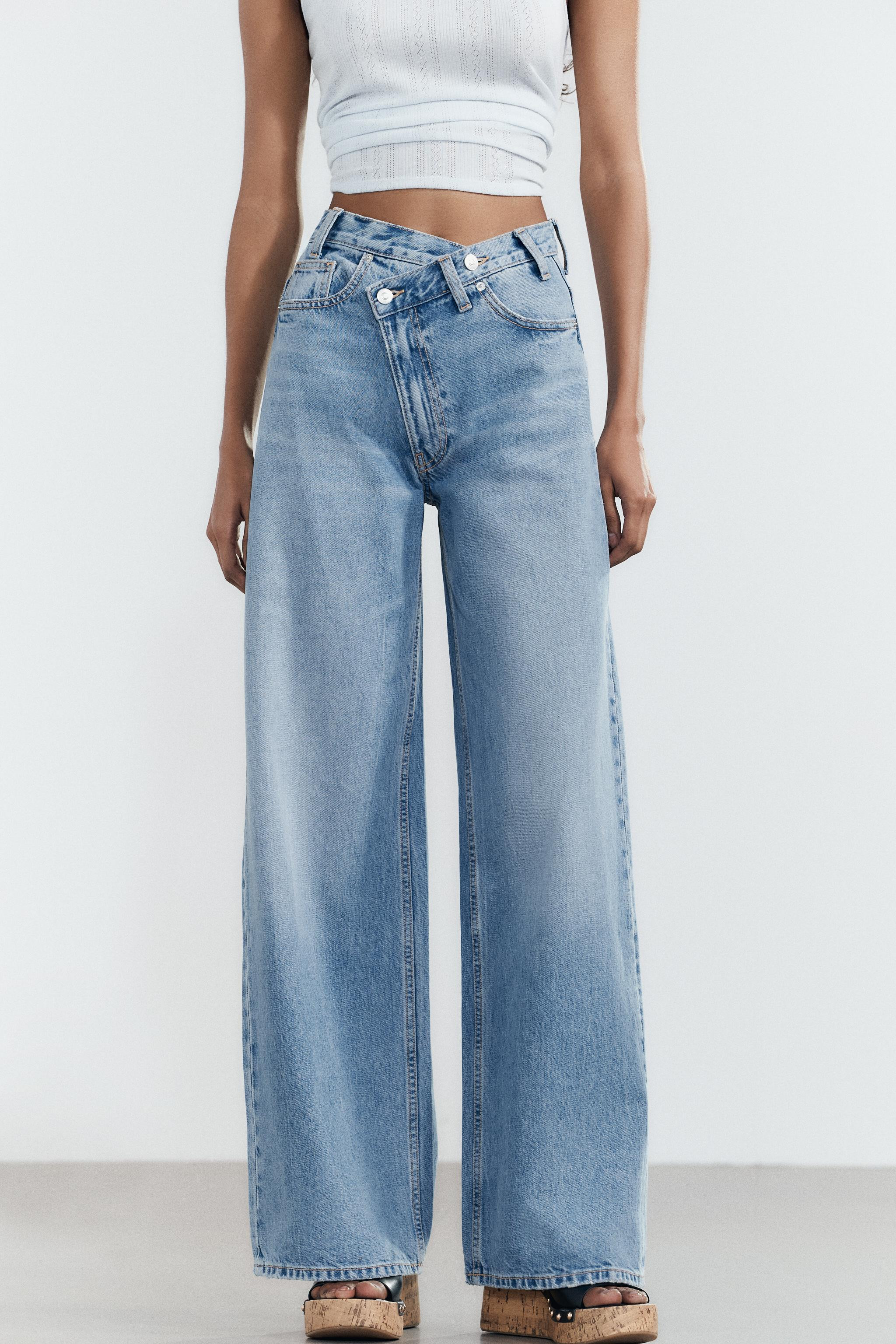 HIGH-WAIST TRF WIDE-LEG CROSSOVER WAIST JEANS | Zara UK