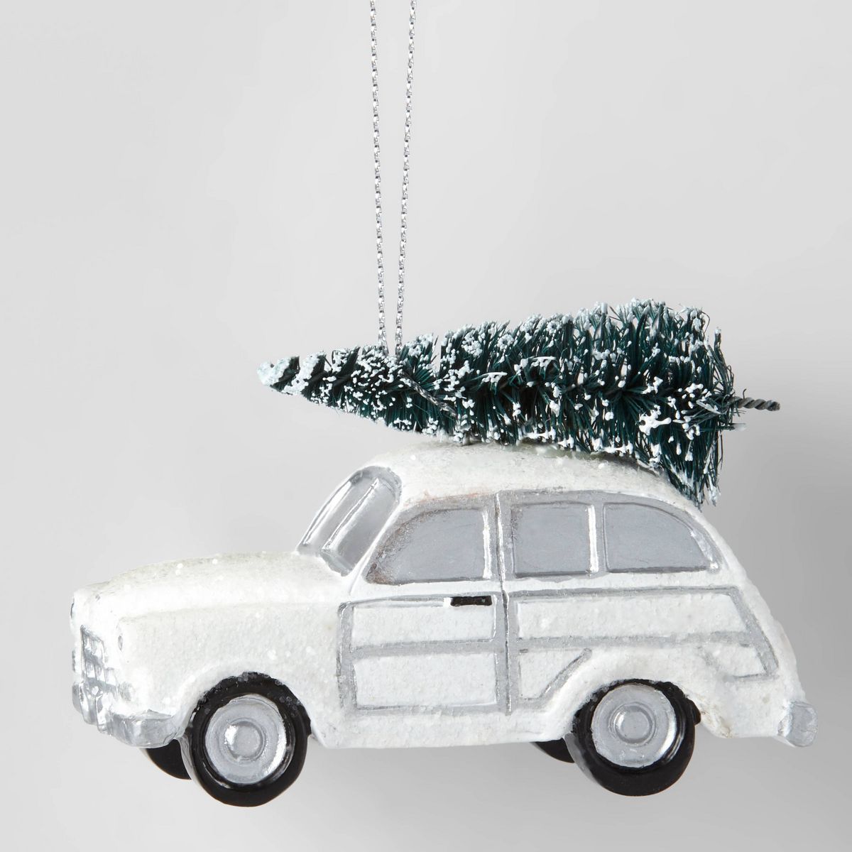 Glitter Station Wagon with Bottle Brush Tree Christmas Tree Ornament White - Wondershop™ | Target