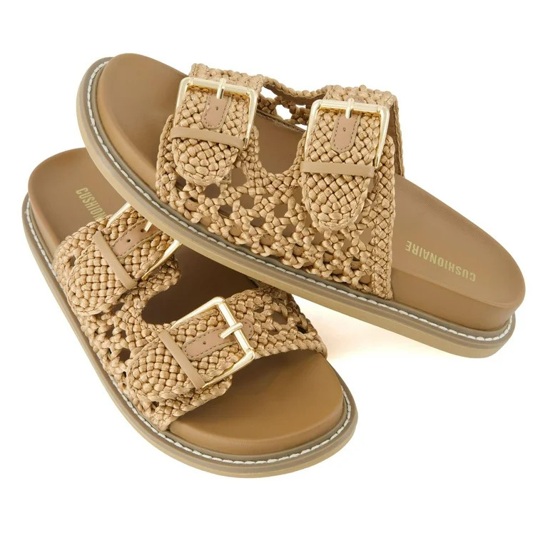 Cushionaire Weaver Summer Sandals for Women - Shiny Raffia Woven Slip On Womens Slides with Adjus... | Walmart (US)