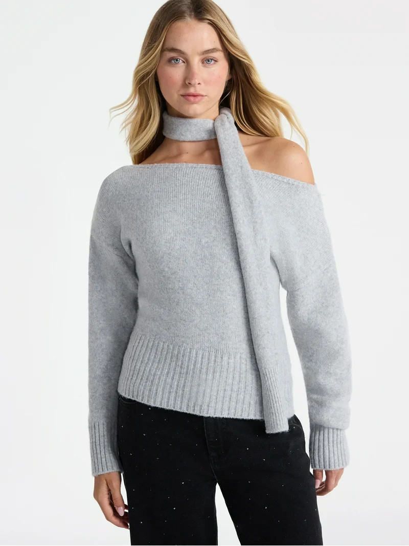 No Boundaries Scarf Sweater, Midweight, 2-Piece, Women’s | Walmart (US)