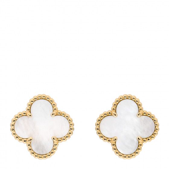 VAN CLEEF & ARPELS 18K Yellow Gold Mother of Pearl Vintage Alhambra Earrings | FASHIONPHILE (US)