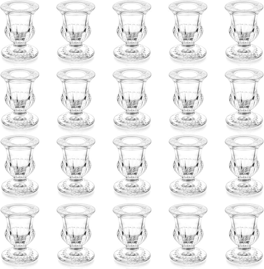 20 Pcs Glass Taper Candle Holders - Romadedi Clear Small Candlestick Holder Bulk, Thicker Glass C... | Amazon (US)