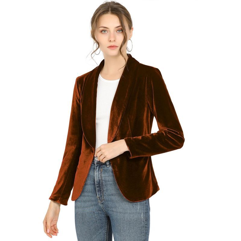 Allegra K Women's Work Shawl Collar One Button Velvet Short Blazer | Target