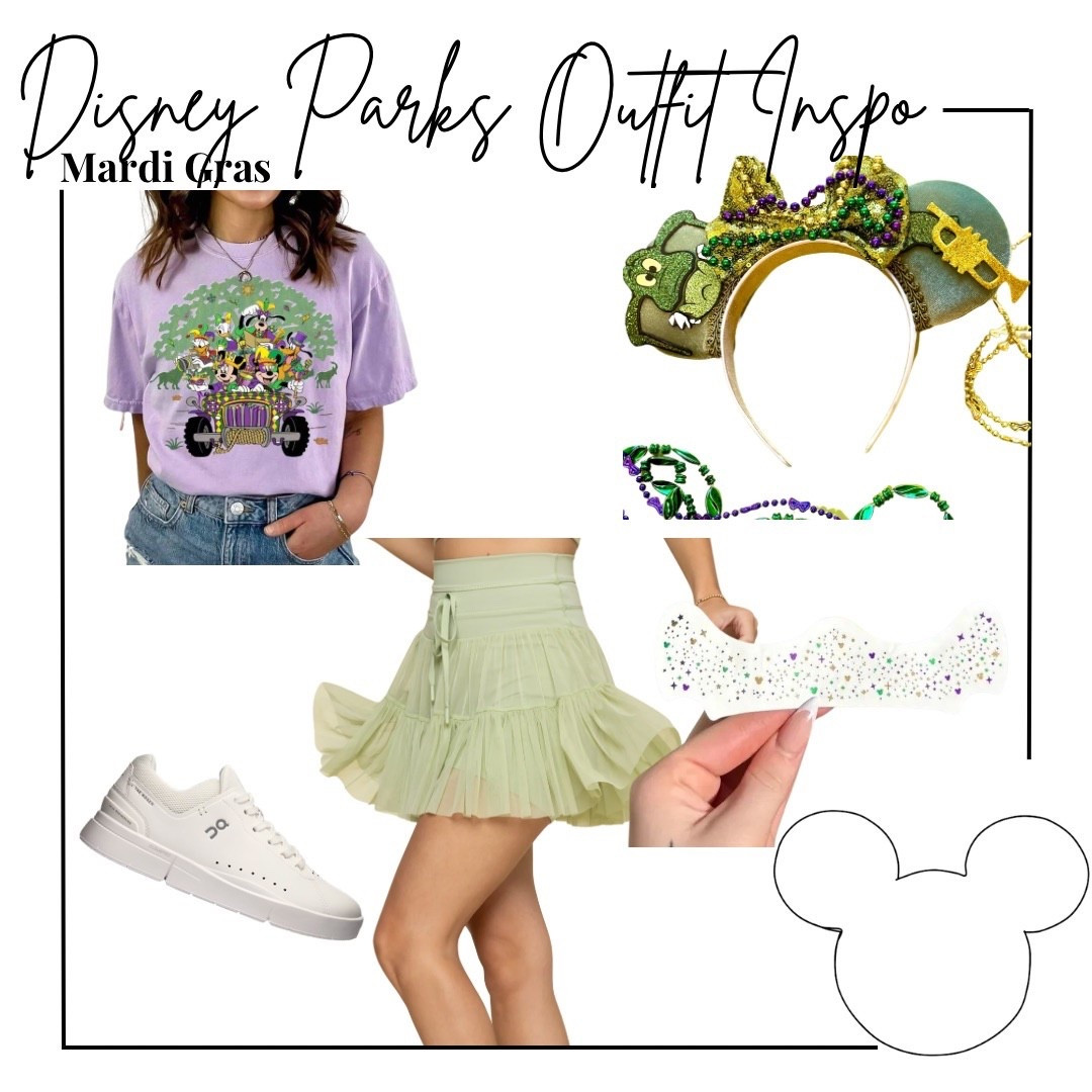 Mardi Gras Disney outfit - animal kingdom safari Mardi Gras edition from Etsy, Louie the gator Mardi Gras ears, pistachio pirouette skirt from Popflex, on Rodgers white sneakers and Mardi Gras Mickey freckles 

Midsize, midsize outfit, size 10, ootd, Outfit inspo, Disney Mardi Gras finds, Disney parks Outfit, Disney bound,  under $50 outfit, affordable outfit, casual outfit, Disney seasonal , Etsy finds, Disney outfit, Mickey ears, minimal Disney style, #ltkdisney, Disney ears, Disney aesthetic, theme park outfit, Disney parks outfit ideas, comfy Disney outfit, small business finds,

#LTKootd #LTKTravel #LTKSeasonal