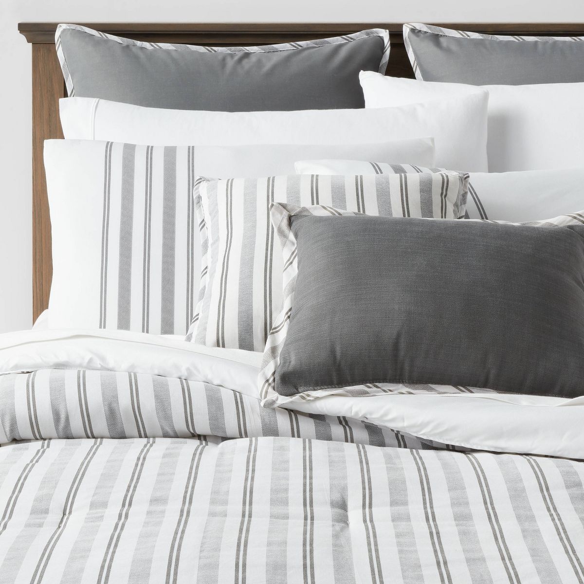 8pc Reversible Classic Stripe Comforter Set Gray/White - Threshold™ | Target