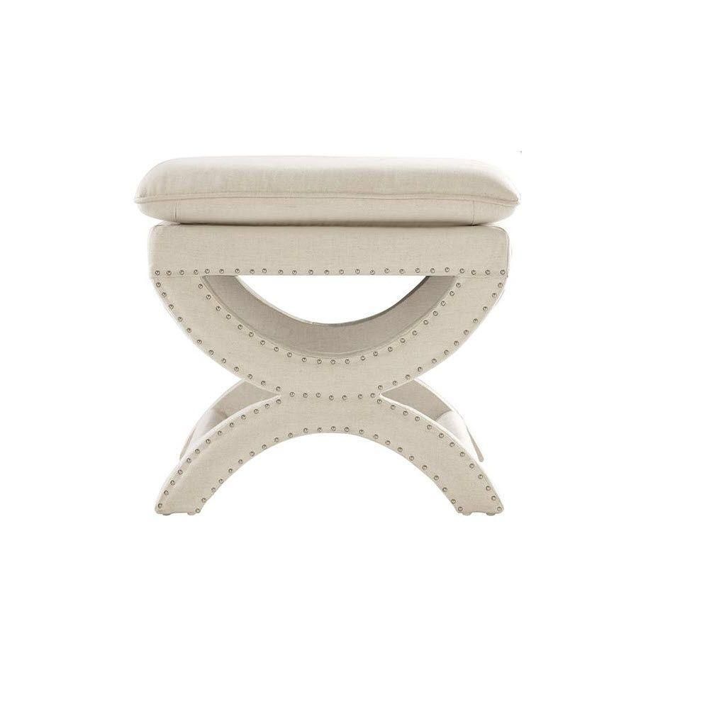 Home Decorators Collection Valencia 19.5 in. H. Upholstered Vanity Stool in Faux Linen Herringbon... | The Home Depot