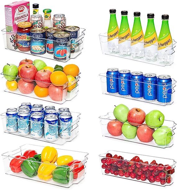 Refrigerator Organizer Bins, Vtopmart 4 Large and 4 Narrow Clear Plastic Fridge Organizers for Fr... | Amazon (US)