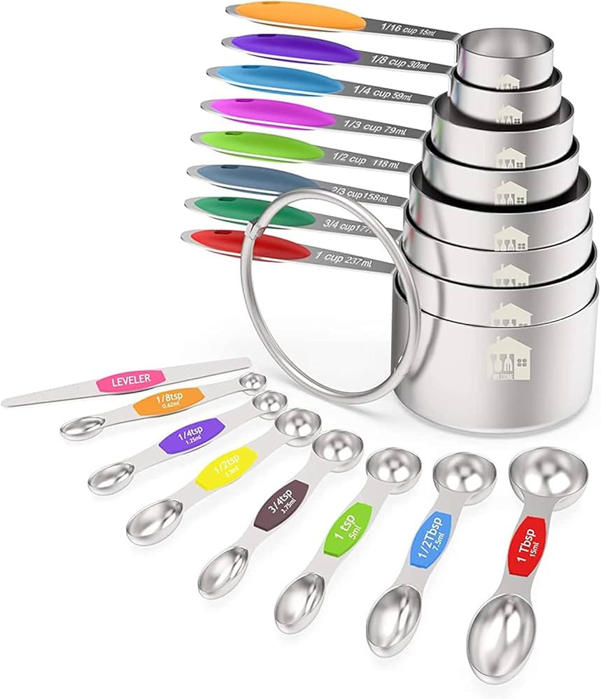 Measuring Cups and Magnetic Measuring Spoons Set, Wildone Stainless Steel 16 Piece Set, 8 Measuri... | Amazon (US)