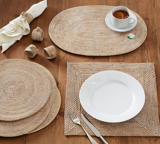 Tava Handwoven Rattan Square Placemats | Pottery Barn (US)