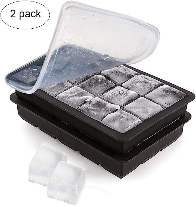 Silicone Ice Cube Trays with No Leaking Lid, Easy - Release and Flexible 15- Cavities Square Ice ... | Amazon (US)
