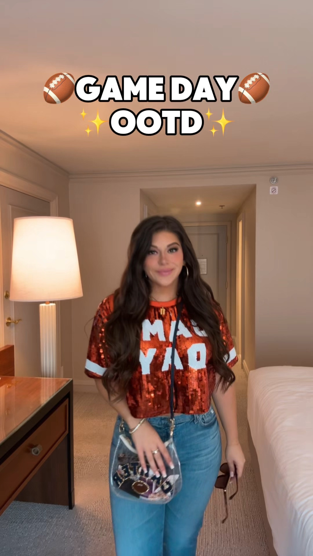 LOVE this “game day” top for game days!! It’s so sparkly & was such a big hit for the game! & it comes in multiple colors! And these jeans are so good!! Stretchy, curve hugging & super comfortable!! & did you know you can customize a clear bag?! I shared that here as well!! #gamedaylook #gamedayootd #gamedayoutfit 

#LTKSeasonal #LTKFindsUnder100 #LTKStyleTip