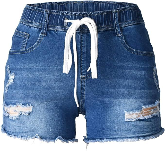 Atditama Women's Sexy Butt Lift Dark & Light Blue Patched Patchwork Jeans Summer Beach Casual Sho... | Amazon (US)