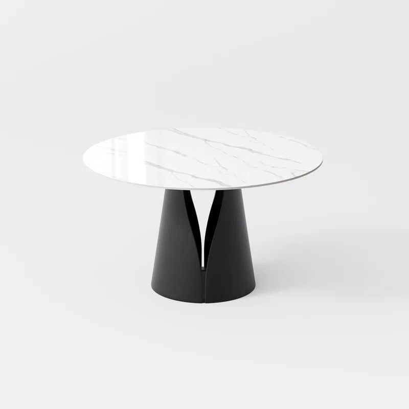 Teferi Modern Round White Dining Table, Sintered Stone Tabletop, Pre-Assembly | Wayfair North America