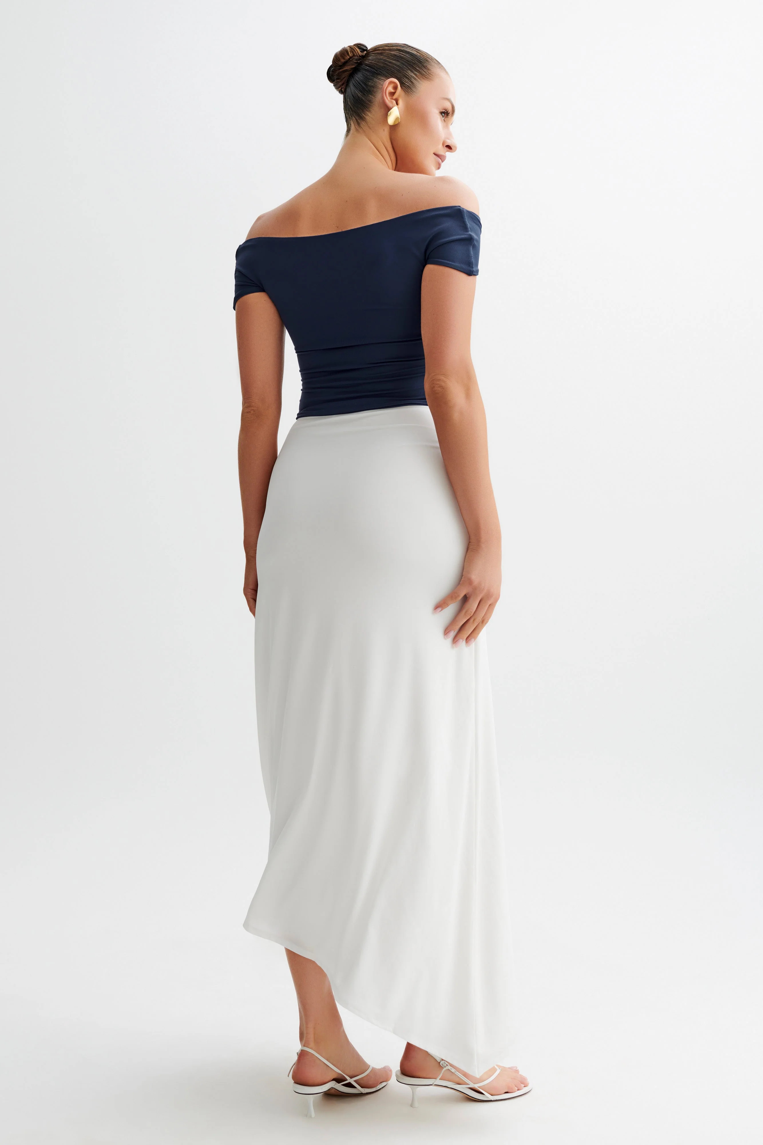 Piper Ruched Off Shoulder Top - Navy | MESHKI US