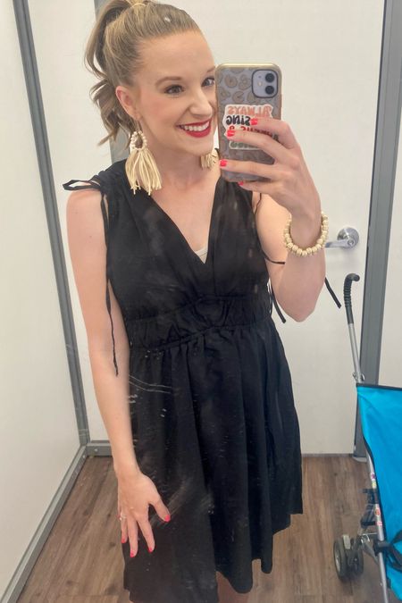 Little black dress at Walmart! Walmart summer dress. Time and Tru dress. Lightweight dress for summer. Midi dress 