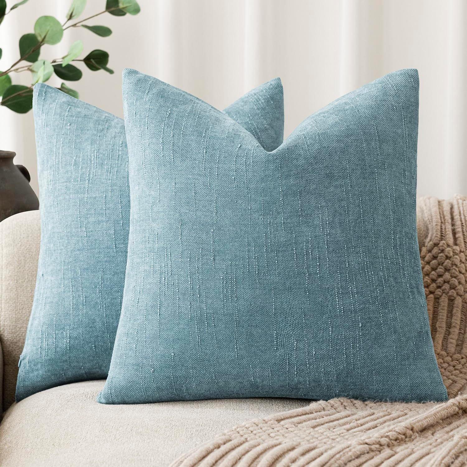 Foindtower Pack of 2 Textured Chenille Throw Decorative Pillow Covers Square Accent Solid Cushion... | Amazon (US)