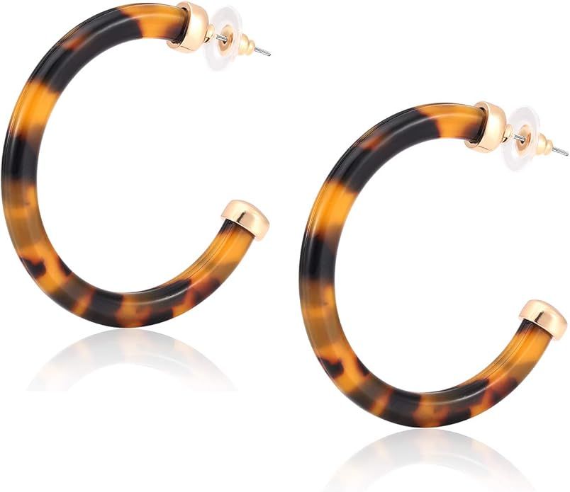 MOLOCH Hoop Earrings for Women Statement Acrylic Open Hoop Earrings Bohemia Tortoise Shell Stud D... | Amazon (US)