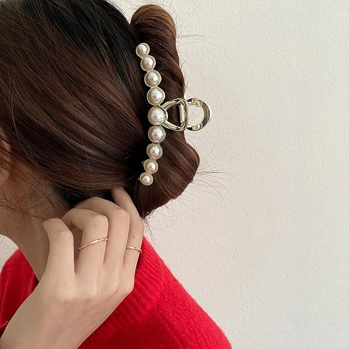 Vintage Metal Pearl Hair Clip, Imitation Pearl Hair Claw Clips Large Size, Hair Clasps Accessorie... | Amazon (US)