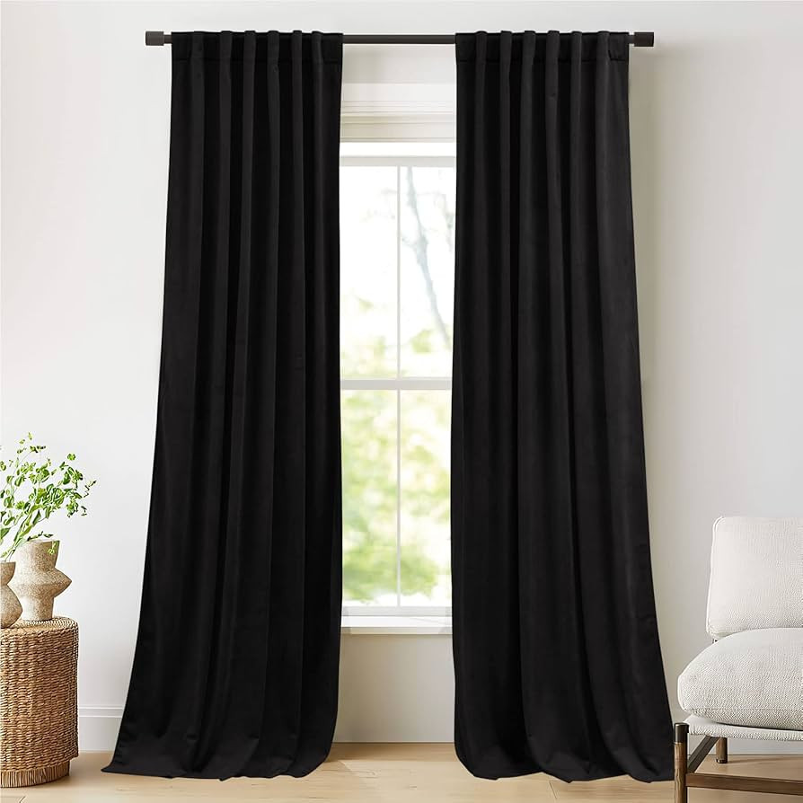 NICETOWN Halloween Black Velvet Blackout Curtains for Study Room/Loft/Apartment, Solid Heavy Matt... | Amazon (US)