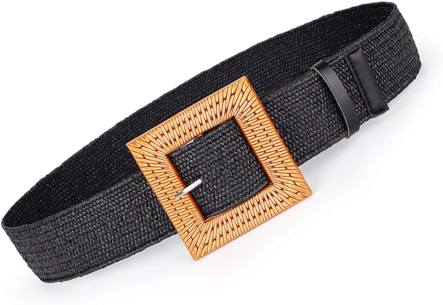Women Belts For Dresses, Elastic Straw Rattan Waist Band With Large Buckle | Amazon (US)