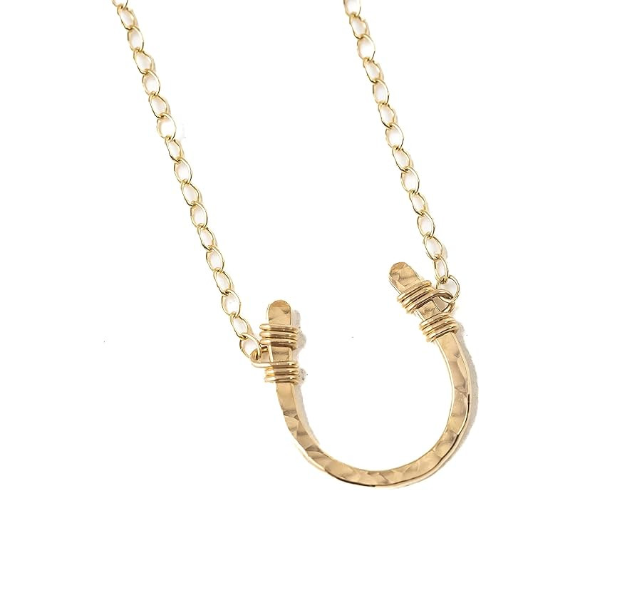 Lucky Horseshoe Necklace Yellow Gold Filled Hammered 16 inch chain length | Amazon (US)