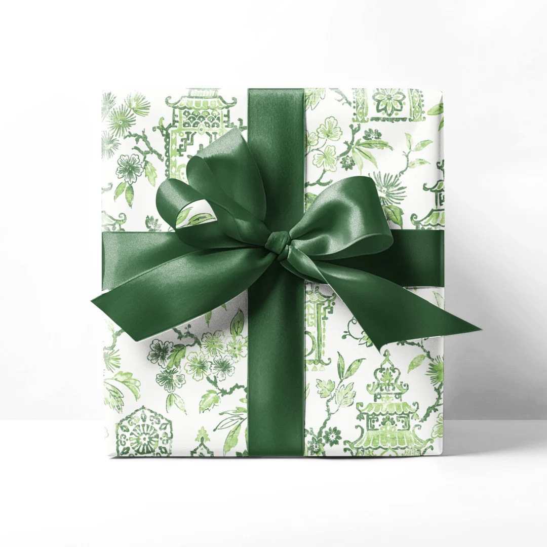 French Toile Green Chinoiserie Wrapping Paper - Etsy | Etsy (US)