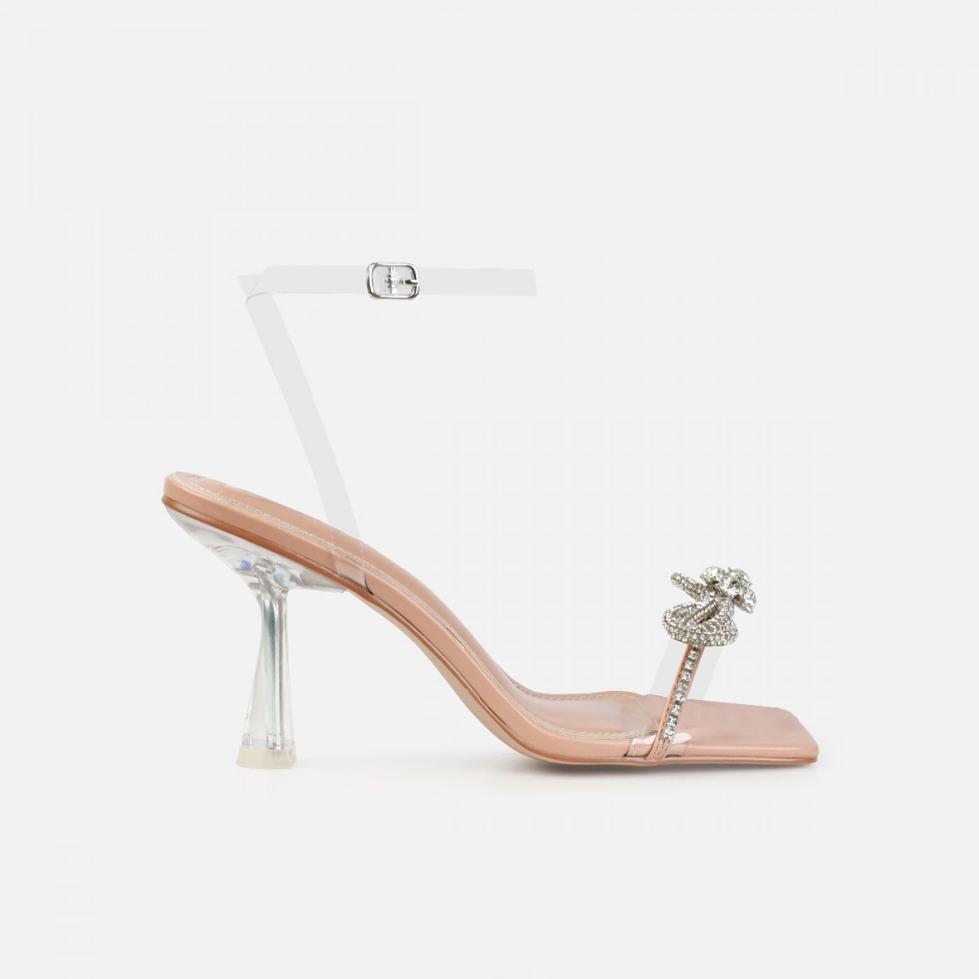 Dionne Crowe Diamond Nude Clear Diamante Bow Mid Heels | Simmi Shoes