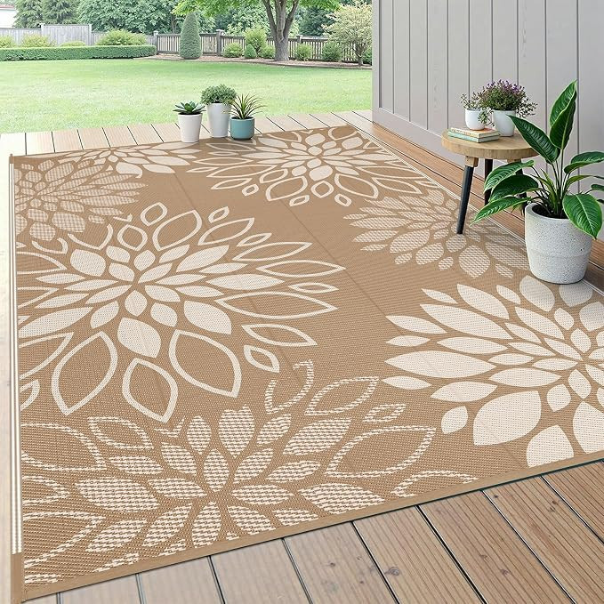 HEBE Waterproof Outdoor Rug 6x9 for Patios, Floral Reversible Plastic Straw Rug Patio Mat, Indoor... | Amazon (US)