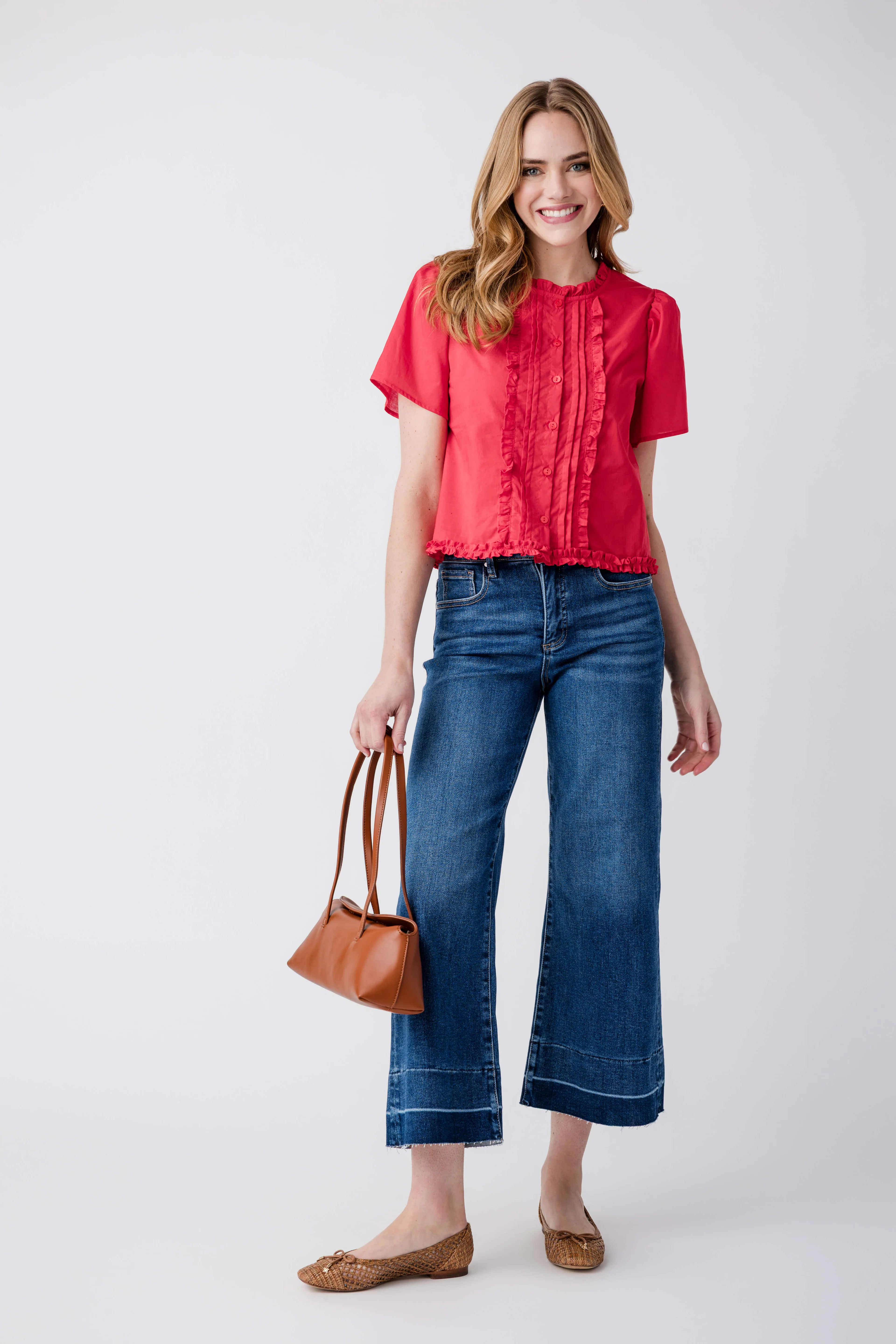 Risen Kaia High Rise Released Hem Crop Wide Leg Jeans | Social Threads