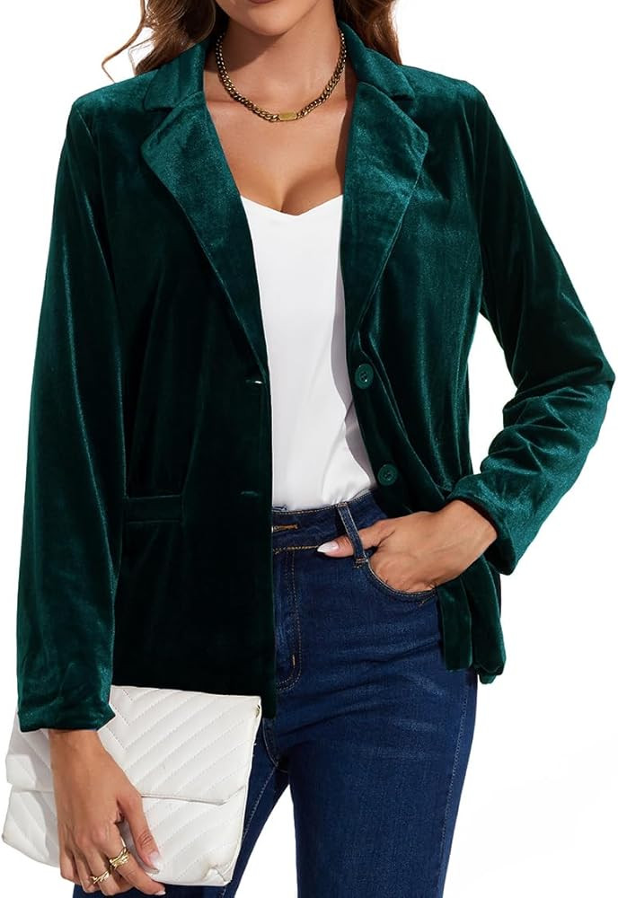 MINTLIMIT Velvet Blazer for Women Casual Work Office Long Sleeve Notched Lapel Button Blazer Jack... | Amazon (US)