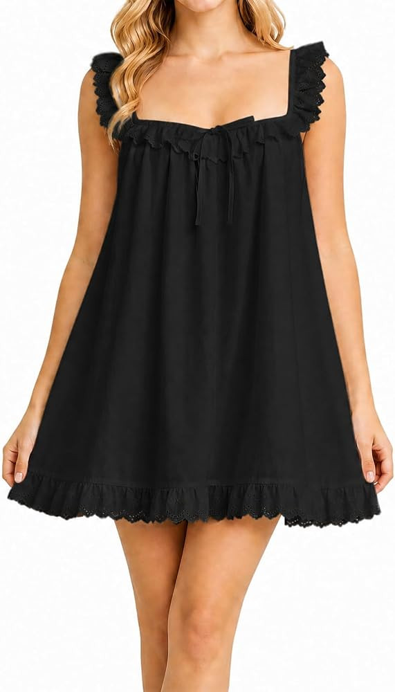 Womens Summer Square Neck Backless Ruffle Babydoll Mini Dress | Amazon (US)