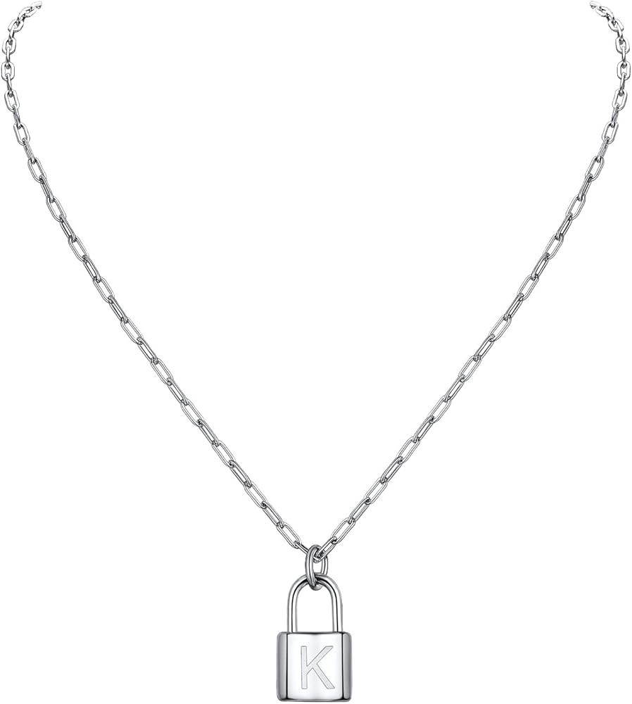 PROSTEEL Trendy Initial Name Personalized Necklace(20"), Cute Padlock Design Letter Necklace(18")... | Amazon (US)