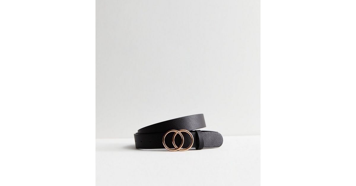 Black Leather-Look Double Circle Buckle Belt | New Look | New Look (UK)