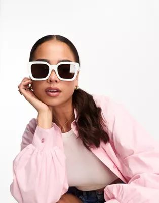 Pieces square cat eye sunglasses in white | ASOS (Global)