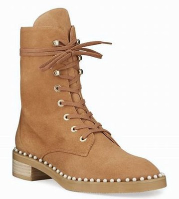 NEW STUART WEITZMAN Sondra Pearl embellished Suede Ankle Combat Boots Tan 10  | eBay | eBay US