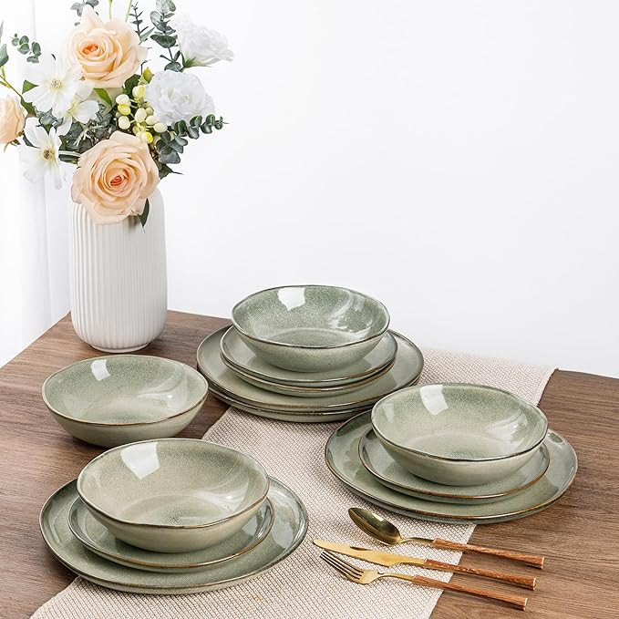 AmorArc Ceramic Dinnerware Sets,Handmade Reactive Glaze Stoneware Plates and Bowls Set,Highly Scr... | Amazon (US)