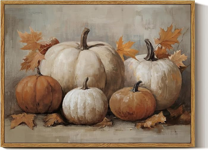 InSimSea Framed Canvas Wall Art Vintage Decor, Fall Pumpkin Wall Decor for Living Room Bedroom Ba... | Amazon (US)
