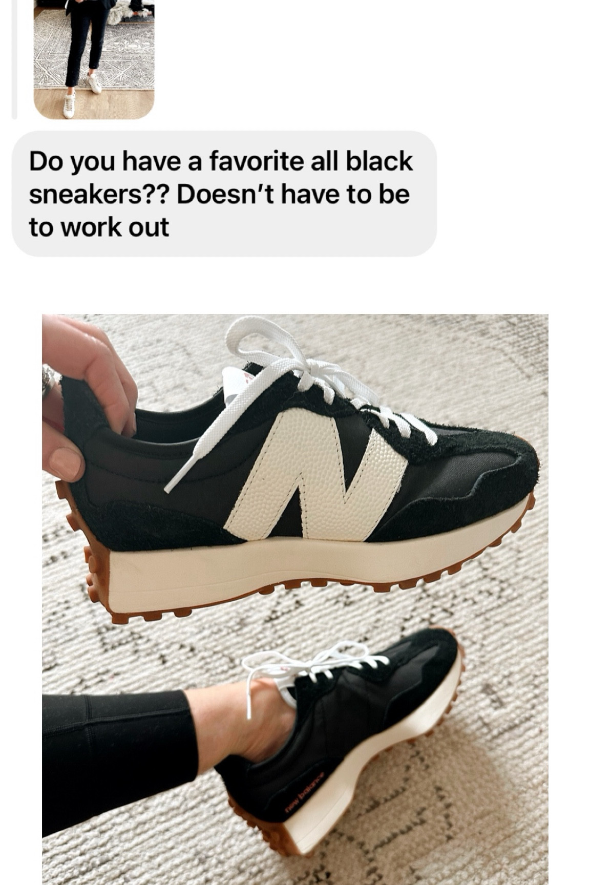 New Balance 327. Yessirree favorite black sneakers for sure. I’m between a 7.5 and an 8 and wear an 8 in women’s 

#LTKover40