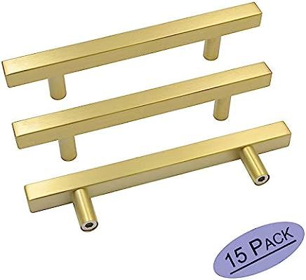 goldenwarm Brass Cabinet Pulls Gold 5in/128mm Drawer Pulls 15 Pack - LS1212GD128 Modern Square T ... | Amazon (US)