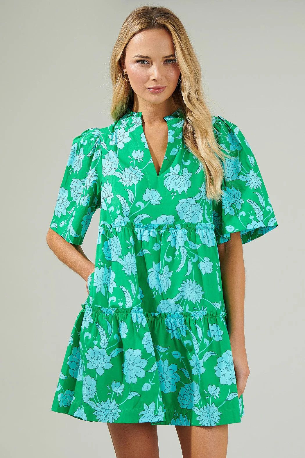 Waterlilly Floral Dixie Split Neck Shift Dress | Sugarlips