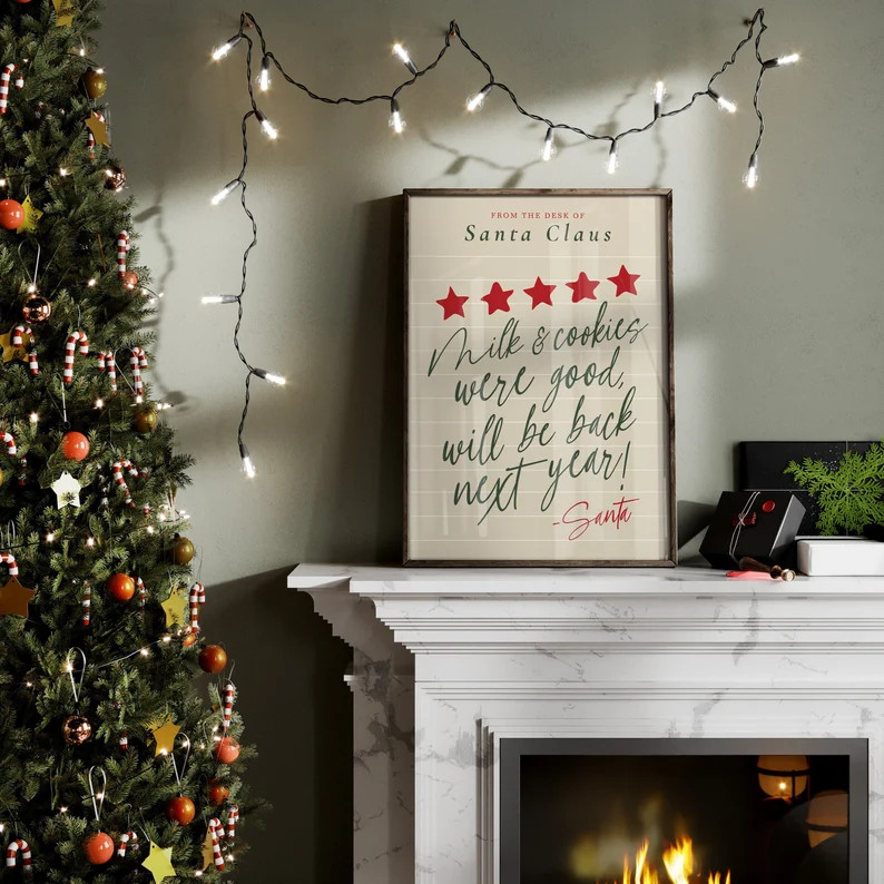 Funny Christmas Decor Christmas Wall Art Trendy Review Rating Sign Retro Christmas Prints Santa C... | Etsy (US)