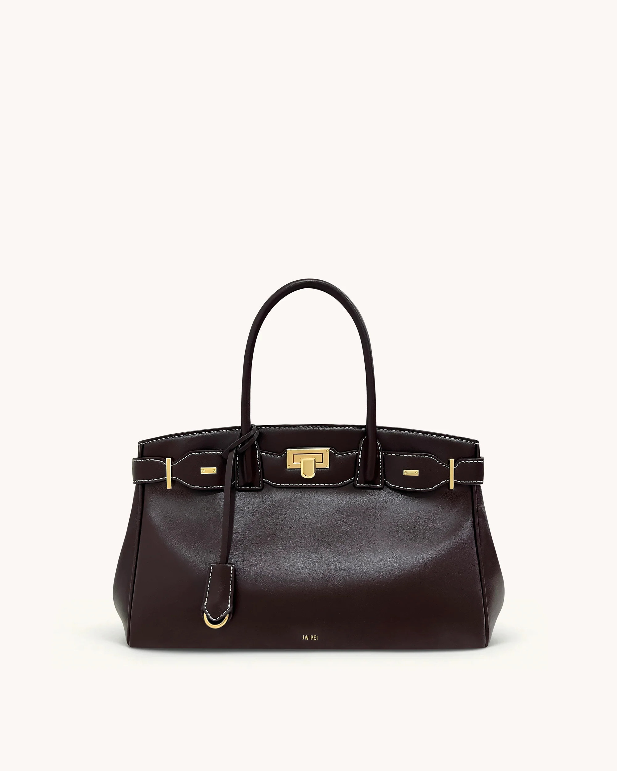 Ziva Metal Lock Decoration Tote Bag - Dark Brown | JW PEI US