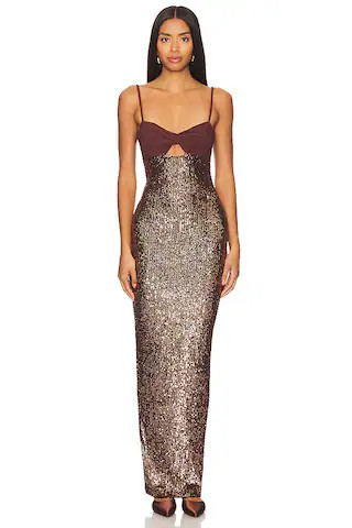 Monet Twist Gown in Cocoa & Copper NYE dress NYE wedding guest dress NYE outfit NYE outfits NYE 2025 | Revolve Clothing (Global)