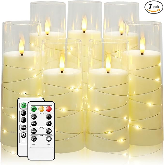Flameless Candles,with Embedded Star String, Battery Operated Candles Flickering LED Pillar Candl... | Amazon (US)