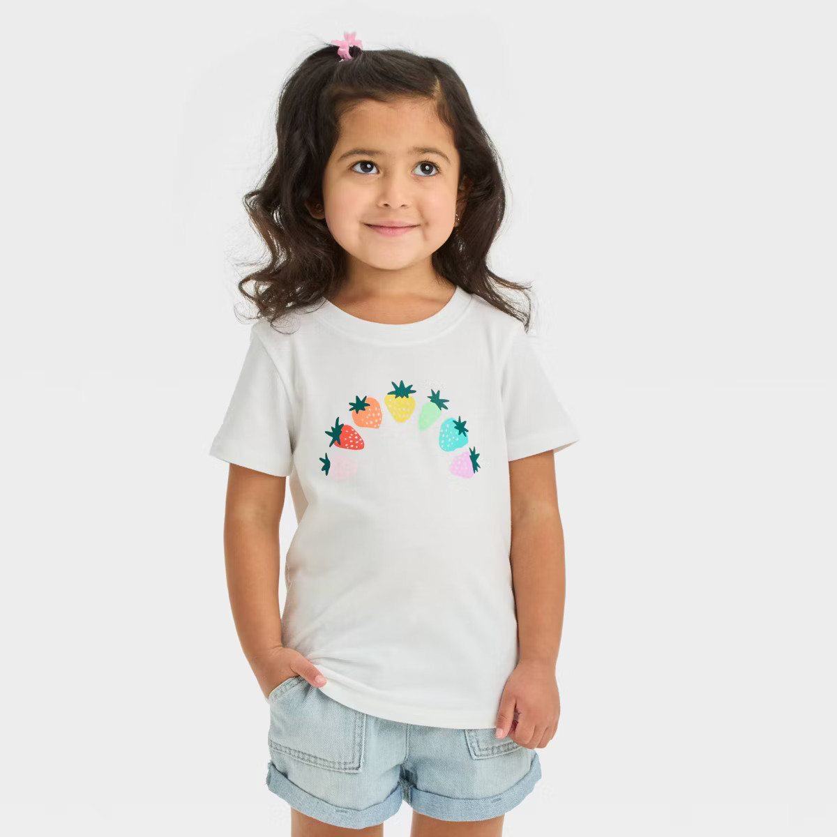 Toddler Girls' Strawberry Rainbow Short Sleeve T-Shirt - Cat & Jack™ White | Target
