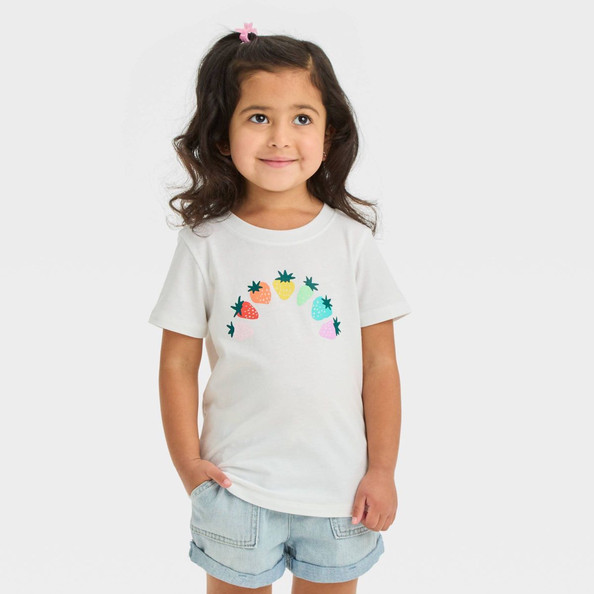 Toddler Girls' Strawberry Rainbow Short Sleeve T-Shirt - Cat & Jack™ White | Target